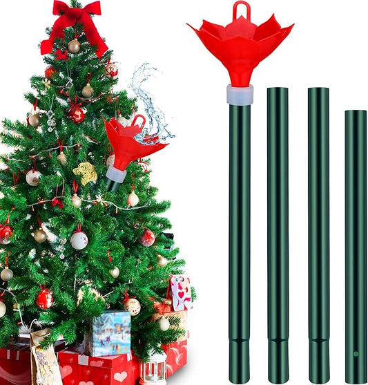 Tioncy Christmas Tree Watering System with Poinsettia Wide Opening Design Stainless Steel Christmas Tree Watering Funnel with Long Funnel Spout for Indoor and Outdoor Trees (Red)