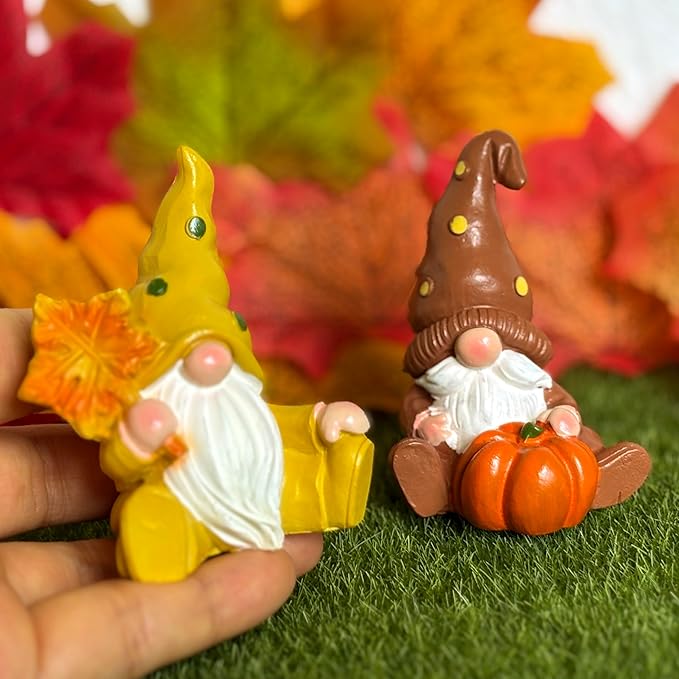 Set of 4 Guardian Gnome Figurines for Good Luck - Autumn Harvest with Pumpkins & Maple Leaf, Thanksgiving & Christmas Home Protection Decor, Farmhouse Centerpiece for Mantel