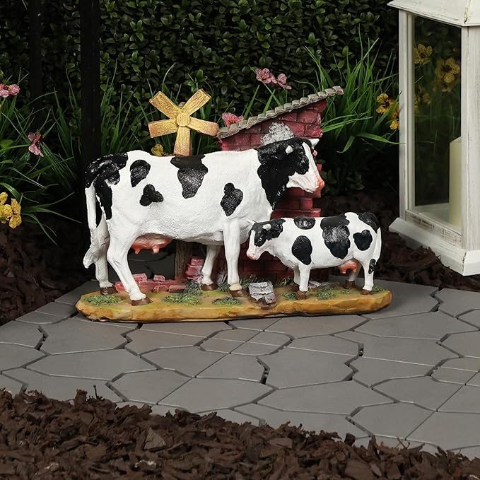 Alpine Corporation GDS188 Polyresin Cow and Calf Statue Decor, Stylish Statuary Decor for Garden, Patio, and Lawn, 11" H, Multicolor