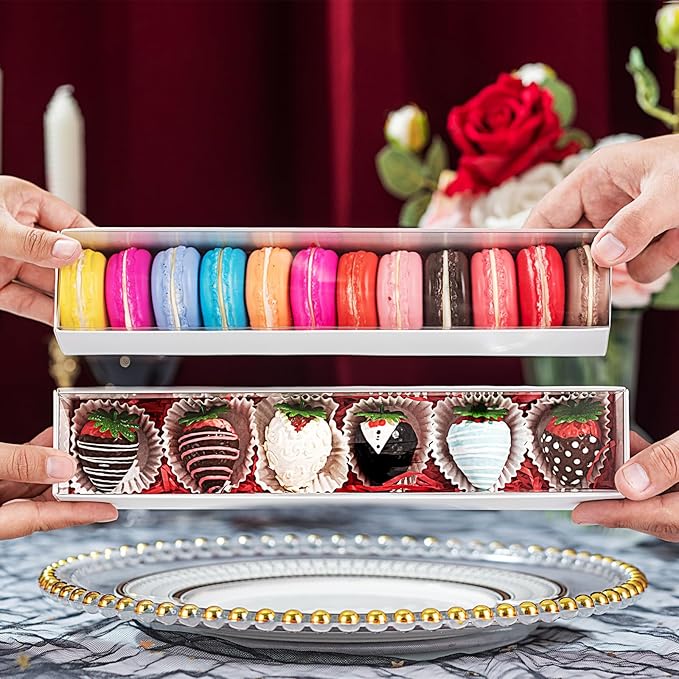RomanticBaking 23PCS Strawberry Boxes 12x2¼x2 Inch with Full Clear Window,Drawer Boxes Macaron Boxes Chocolate Containers for Wedding Favors Party Boxes