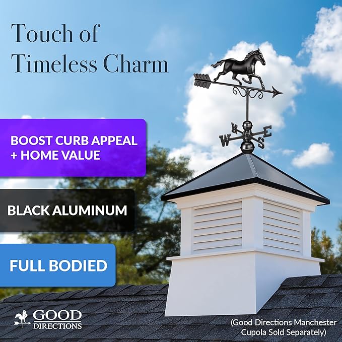 Galloping Horse Weathervane 1974K - Black Finish by Good Directions, 24"L x 15"H