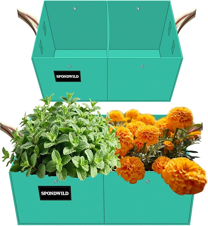 (BFCM Deal) 2 Pcs 6 Gallon Rectangle Grow Bags for Growing Herbs, Reusable Rectangle Garden Planter, PE Pots for Vegetables, Flowers and Fruits (Green)