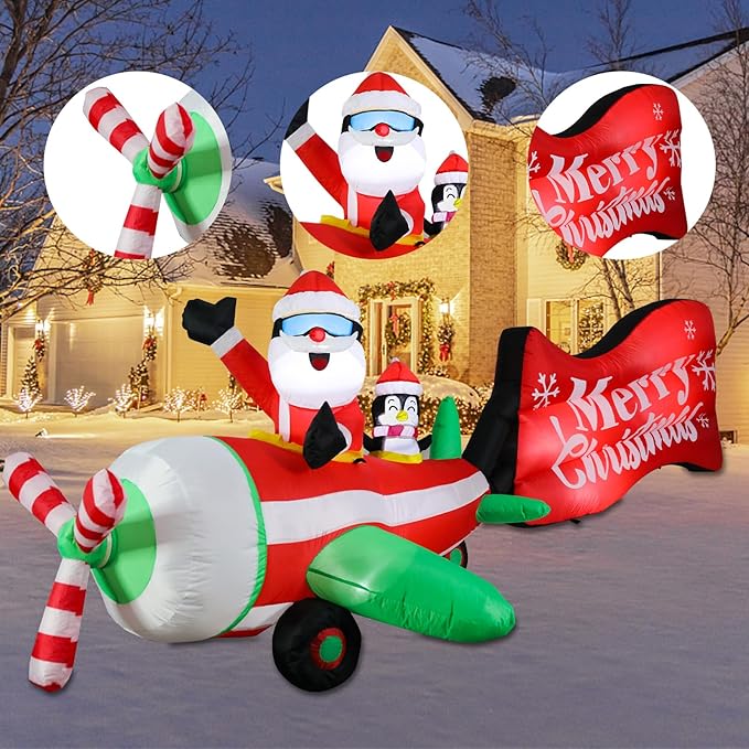 Vipush 10 FT Christmas Inflatable Decorations Helicopter Christmas Decorations Outdoor Inflatable with LED Light, Outdoor Holiday Decor Blow Up Yard Decor