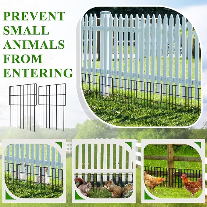 Animal Barrier Fence Stakes, 17in (H) x 5.4ft (L) No Dig Garden Decorative Rustproof Metal Defense Fence, 25 Pack Dog Rabbits Blocker for Outdoor Yard