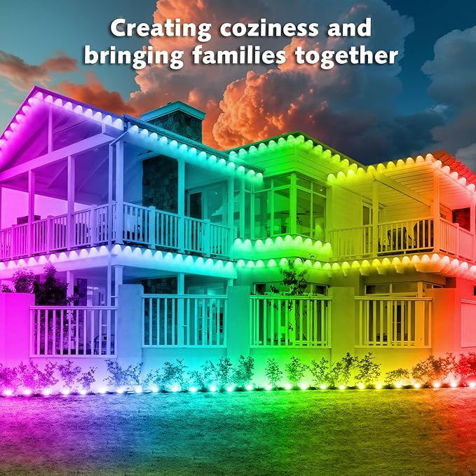 SINLEY Permanent Outdoor RGB Lights,Waterproof Smart LED Eaves Lights with App/Remote Control,for Christmas and All Holiday Decor,Daily and Accent Lighting,House Roof and Garden Lighting (200FT)