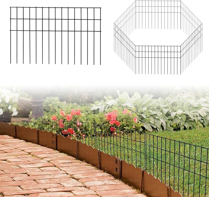 Confote10 Panels Decorative Garden Fence,15 in (H) x 20ft (L) No Dig Dog Fence Outdoor for Yard, Rustproof Tall Garden Fencecing Panels, Animal Barrier Suitable for Yard Border, Patio, and Outdoor