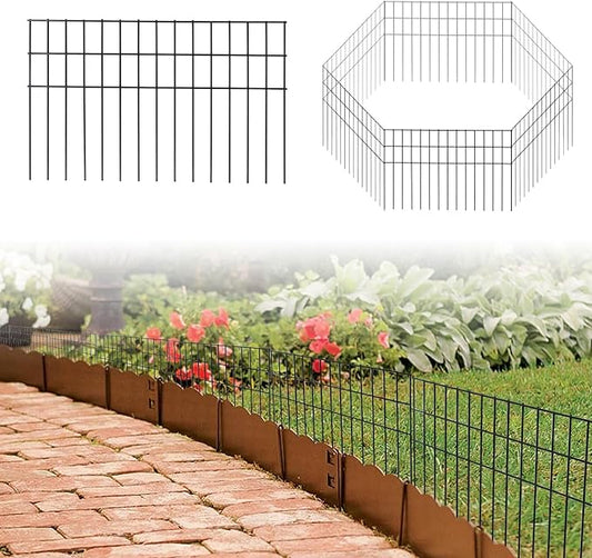 Confote10 Panels Decorative Garden Fence,15 in (H) x 20ft (L) No Dig Dog Fence Outdoor for Yard, Rustproof Tall Garden Fencecing Panels, Animal Barrier Suitable for Yard Border, Patio, and Outdoor