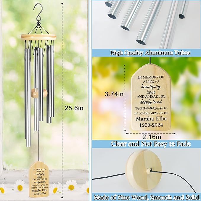 in Memory of a Life so Beautifully Lived Sympathy Wind Chime | Personalized Memorial Wind Chimes | Wind Chimes for Loss of Loved One | Custom in Loving Memory | Gifts for Loss of Loved One