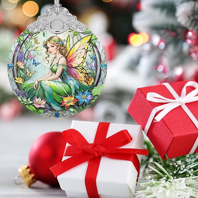 Vintage Fairy Stained Glass Hanging Decor - Christmas Tree Ornaments & Decorations - Gifts for Women, Mom