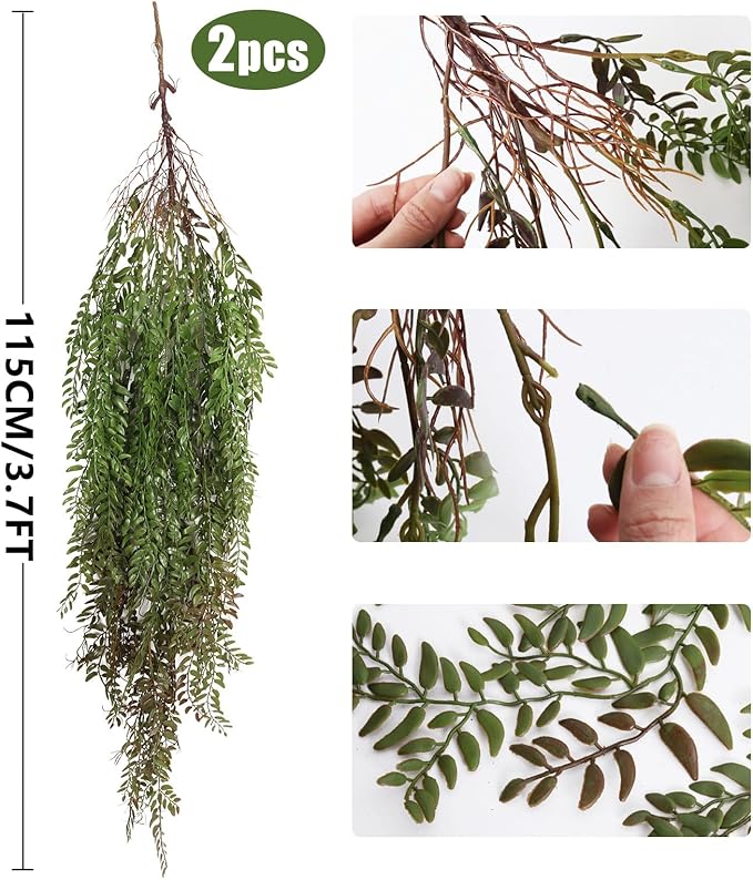 RECUTMS 2 Pcs Fake Plants Hanging Artificial Hanging Plants Faux Ivy Vine Leaves Faux Plants Wall Greenery Home Garden Wedding Party Indoor Outdoor Decorations(Green Brown)