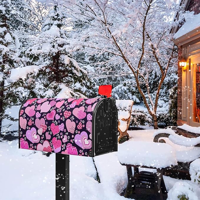 Happy Valentines Mailbox Covers Magnetic Standard Size 21x18 inch Red Pink Love Heart Mail Box Post Letter Box Cover for Home Outdoor Garden Yard Decor