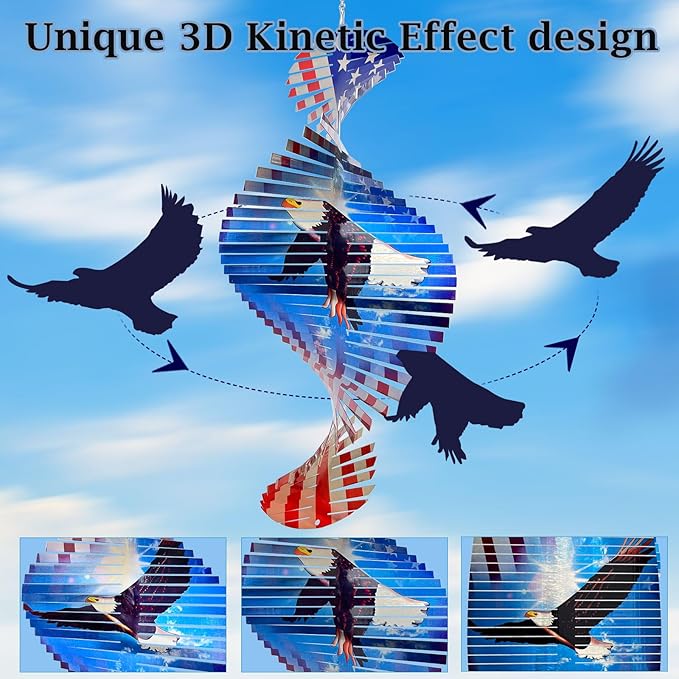 Wind Spinners Outdoor Creates a Soaring Eagle Effect, 3D American Flag Eagle Wind Spinner Hanging Independence Day/Memorial Day Decorations,Gifts for Men/Women,15in Garden Decor,Yard Art