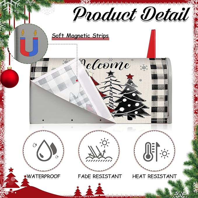 Blosssound Christmas Mailbox Cover Magnetic Standard Size 21 x 19 Inch, Winter Mailbox Cover Xmas Tree Decorative Post Letter Box Decor for Garden Yard Outdoor(Welcome)