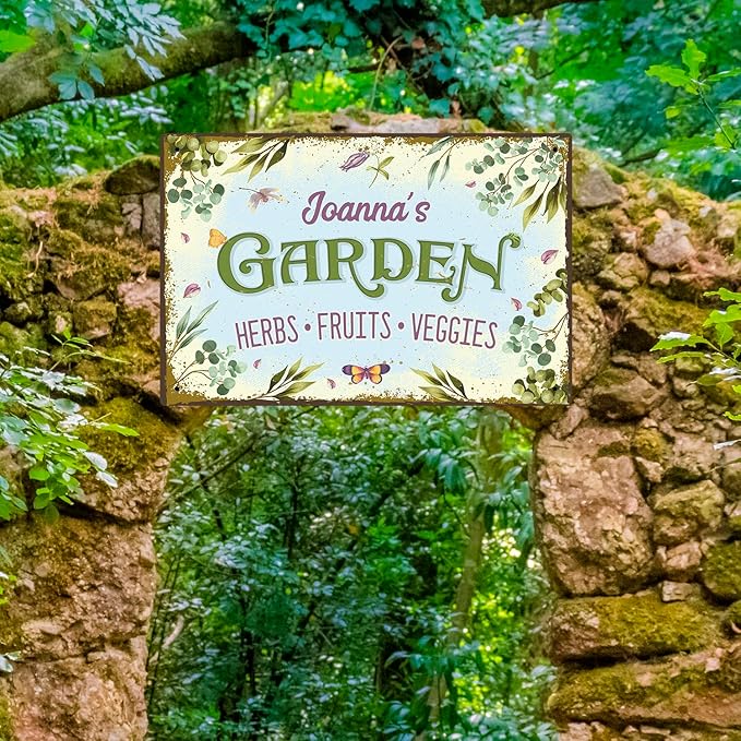 Custom Garden Sign, Christmas Present, Personalized Name for Vegetable Patch and Backyard Décor Sign, 12x18 Inches, Rust Free .063 Aluminum, Fade Resistant, Made in USA by Sigo Signs