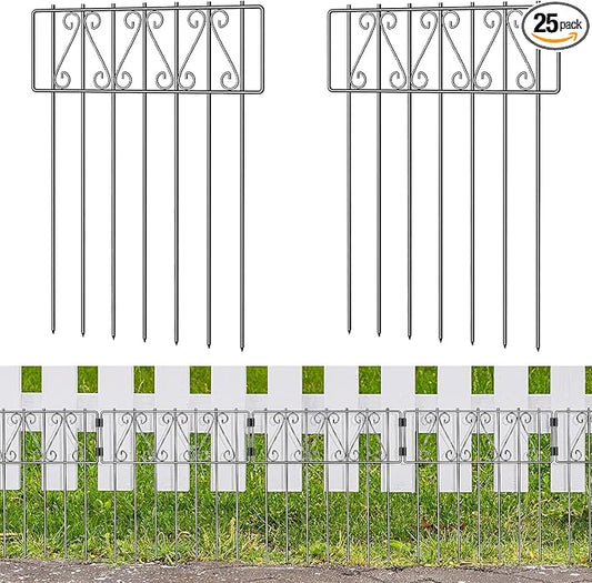 NANANARDOSO 25 Pack Animal Barrier Fence, 17 Inch(H) X 10 Ft(L) No Dig Barrier Dog Fence, Rustproof Metal Wire Panel Border Fence, Dog Rabbits Ground Stakes Bottom Fence for Outdoor, Yard.