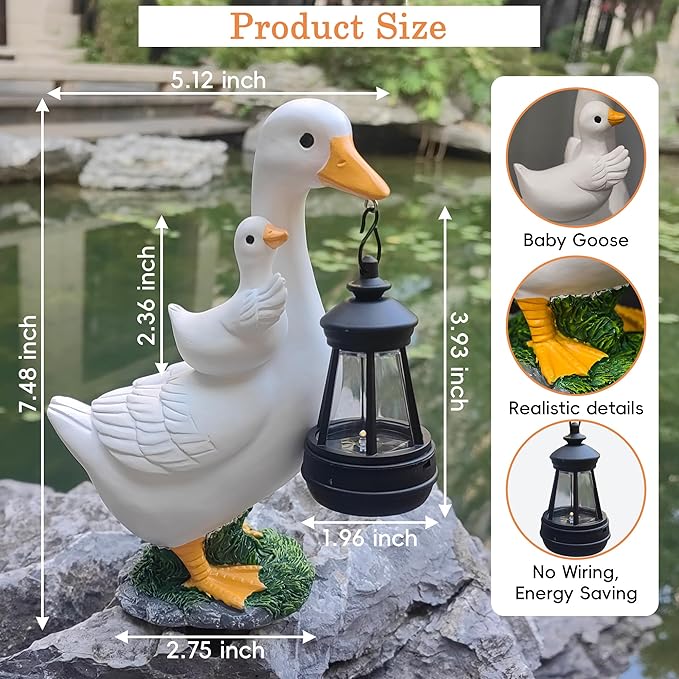 Solar Porch Goose Garden Statues - Goose Sculptures with Lantern Outdoor Decoration Waterproof Figurine Lights for Outside Patio Yard Decor Lawn Ornaments Birthday Gifts for Grandma Mom Women