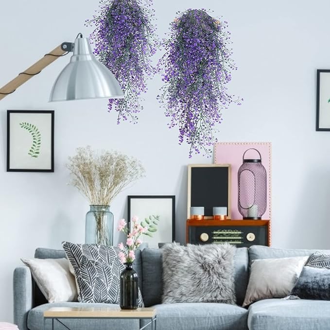 RECUTMS Vine Plant Fake 4 Pcs Ferns Plants Large Faux Artificial Hanging Plants Wall Plants Fake Ivy Room Decor Home Garden Wedding Party Indoor Outdoor Decorations(Purple 4P)