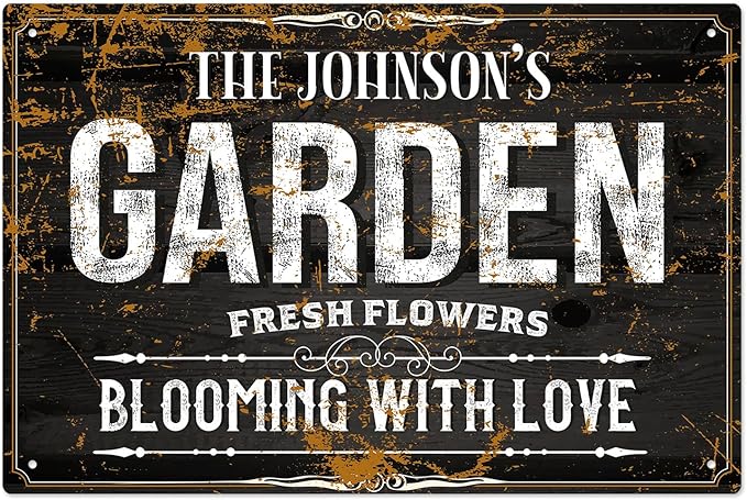 Custom Garden Blooming with Love Sign, Christmas Season, Personalized Name for Backyard/Flower Garden Décor Sign, 12x18 Inches, Rust Free .063 Aluminum, Fade Resistant, Made in USA by Sigo Signs
