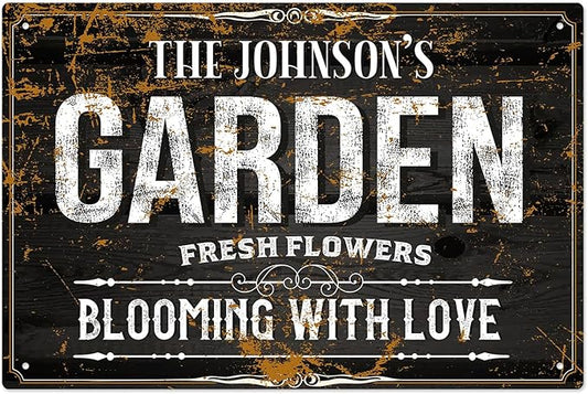 Custom Garden Blooming with Love Sign, Christmas Season, Personalized Name for Backyard/Flower Garden Décor Sign, 12x18 Inches, Rust Free .063 Aluminum, Fade Resistant, Made in USA by Sigo Signs