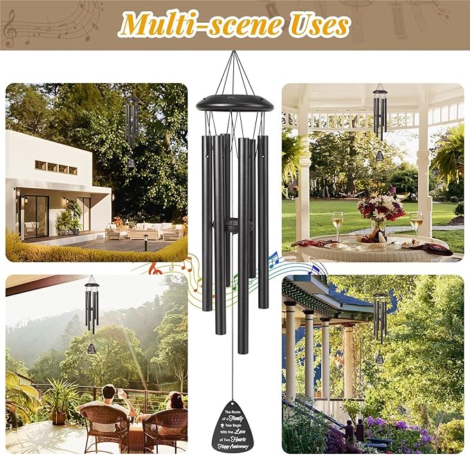 60th Anniversary Wind Chimes Gifts for Men Women,Romantic 60 Year Anniversary for Couples, Wife, Husband, Parents, Friends, 60th Wedding Gifts Idea of Happy Anniversaries Decorations,Black