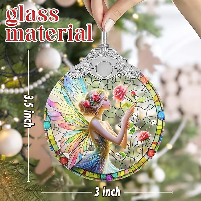 Enchanting Fairy & Rose Stained Glass Hanging Decor - Christmas Tree Ornament - Gift for Women, Mom