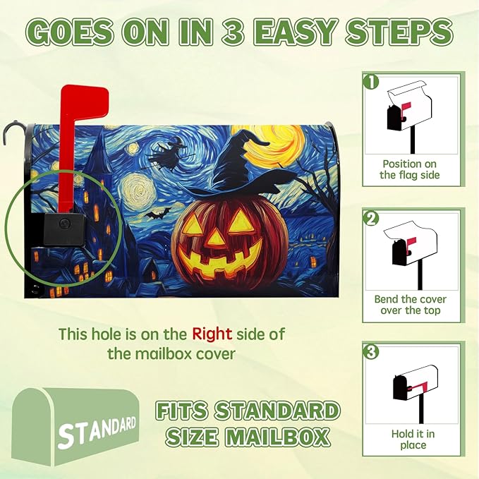 Halloween Mailbox Covers Magnetic Standard Size 21x18 inch Pumpkin Lanterns Post Letter Box Cover Scary Night Mailbox Wrap Castle Witch Forest Fall Autumn for Outside Garden Yard Decor