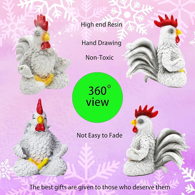 Funny White Rooster Statue Decor, Exquisite Handcrafted Resin Chicken Figurine Yoga Pose- Vibrant Country Charm for Unique Gift for Christmas Birthday Your Home Decor