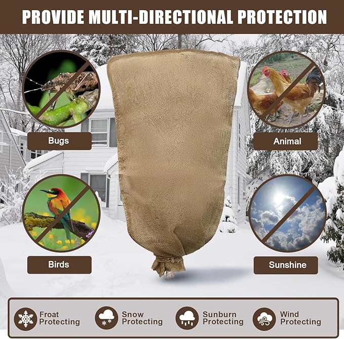 1PCS 45.3 X 70.9Inch Winter Burlap Plant Cover Bag, Large Burlap Bags with Drawstring Reusable Plant Covers,Frost Cloth Cold Freeze Protection Cover Bags Tree Freeze Blanket for Outdoor Plants