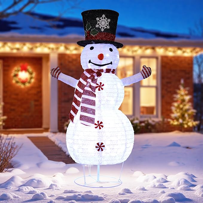 3.5FT Snowman Outdoor Christmas Decorations,Collapsible Outdoo Snowman Decor, Perfect for Christmas,Light Up Xmas Holiday Indoor/Outdoor Lawn Yard Garden Party Decoration-42inch (White, 3.5ft)