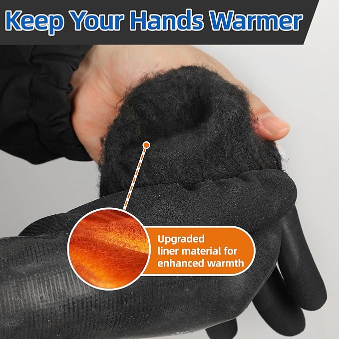 Schwer Waterproof Winter Work Gloves, ANSI A2 Cut Resistant Freezer Gloves for Outdoor Cold Weather Keep Hands Warm, Thermal Insulated Gloves for Shoveling Snow, Ice Fishing, Super Grip, L