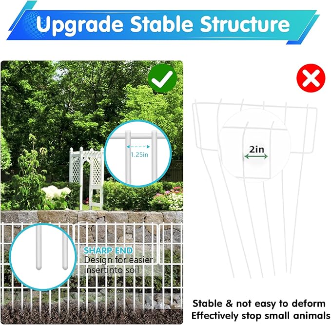 26 Panels No Dig Fence, 28ft(L) x 17in(H) Dog Digging Fencing Barrier, 1.2in Gap Animal Barrier for Bottom of Fence, Rustproof Metal Garden Edging Border Ground Defense for Outdoor Patio, White