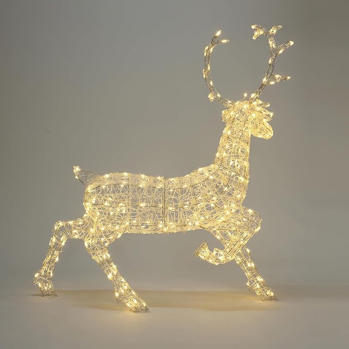 LuxenHome Lighted Reindeer Christmas Outdoor Yard Decorations, Prelit Runing Reindeer Indoor & Outdoor Christmas Decor with 300 LED Lights, Xmas Decorations for Front Porch, Lawn, Garden Display