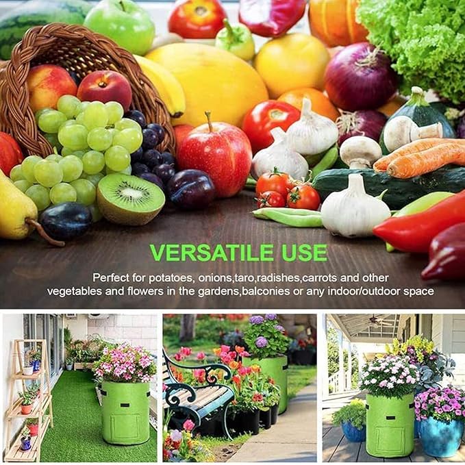 3 Pack of 10-Gallon Potato Planting Bags with Harvest Viewing Window, Thickened Breathable Non-Woven Planters with Handles - Ideal Fabric Planting Containers for Plant Potatoes (Khaki/Green/Black)
