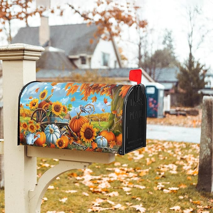 Fall Thanksgiving Mailbox Covers Magnetic Autumn Pumpkin Mailbox Covers Magnetic Standard Size 18 X 21 Inch Maple Leaf Mailbox Post Cover Sunflower Mailbox Wraps Mailbox Decor for Garden Yard