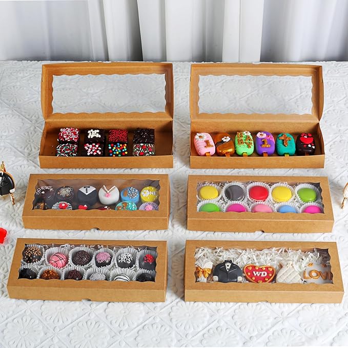 15PCS 12x5x1.5Inch White Bakery Boxes with Window Cookies Boxes Chocolate Truffle Boxes Macaron Boxes Cakesickle Boxes Browines Treat Boxes for Christmas Valentine's Easter Mother's Day
