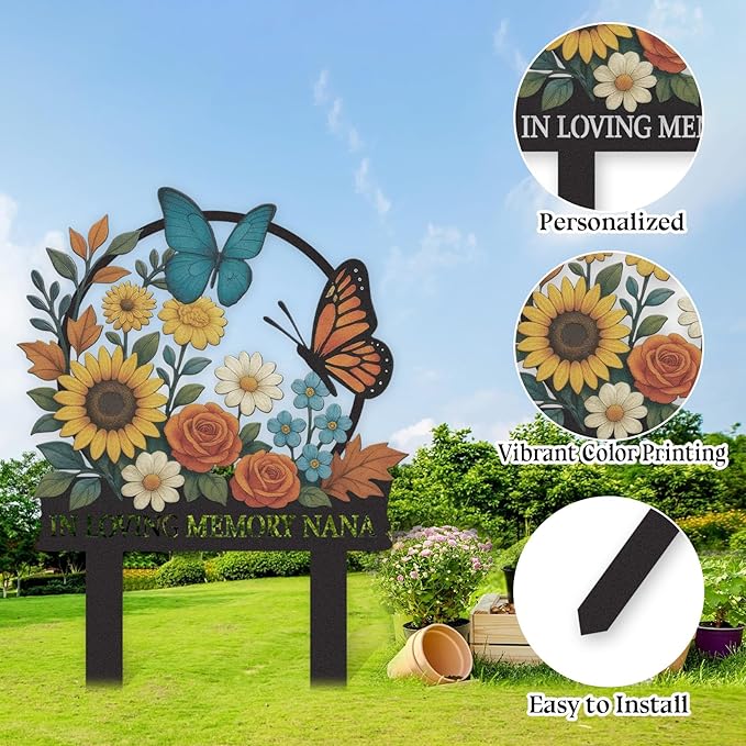 Personalized Garden Signs, Colorful Butterfly Garden Decor for Outside, Decorative Yard Stakes, Metal Yard Art, Patio Decor, Custom Last Name Sign, Lawn Art, Gardening Gifts Color04