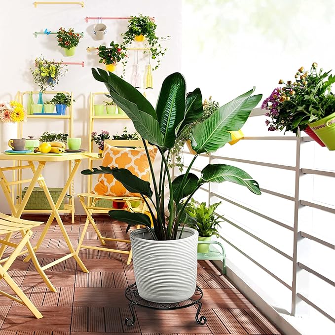 2 pack 10" 12" Rustproof Black Metal Plant Stands Heavy Duty Plants Holder Outdoor Indoor, Round Wrought Iron Sturdy Flower Planter Pot Stand, Corner Gardening Inside Potted Plant Risers - 10Inches