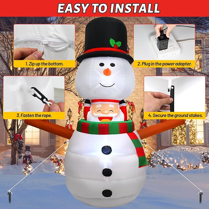 6FT Christmas Inflatable Outdoor Decorations Animated Snowman Santa Claus Pop Up Xmas Blow Ups Holiday Yard Decor with LED Lights Winter Lighted Snow Man Blowup for Outside Indoor Party Lawn Garden