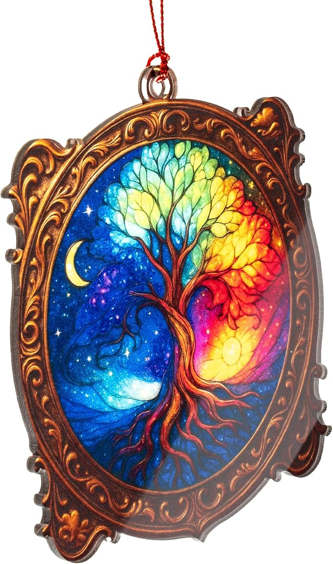 Tree of Life, 2025 Christmas Ornaments, Xmas Ornament for Tree, Acrylic Christmas Ornaments, Suncatcher Effect Stained Glass Window Hanging, car Hanging Accessories