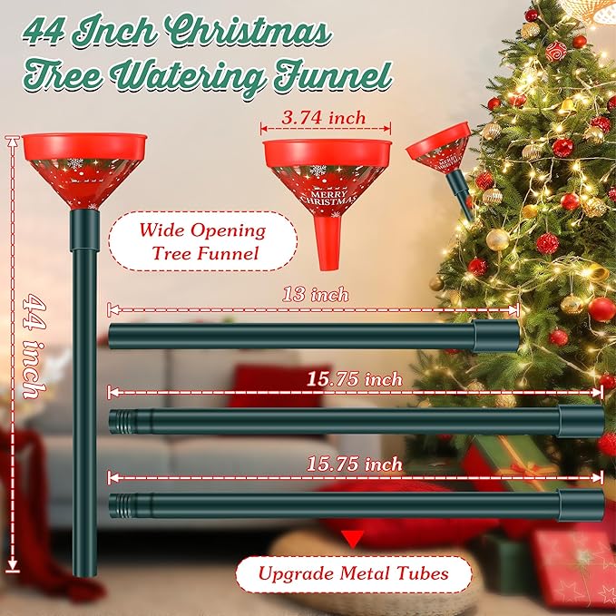 2 Pack Christmas Tree Watering Funnel System, 44 Inch Christmas Tree Watering Stick with Adjustable 3-Section Design, Reusable & Spill-Free, Xmas Plant Waterer Tool for Indoor and Outdoor