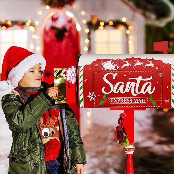 Blosssound Christmas Santa Magnetic Mailbox Cover Xmas Red Post Letter Mailbox Covers Decor Christmas Santa Claus Post Box Standard Size 21 X18 Inch Garden Yard Outdoor Decoration
