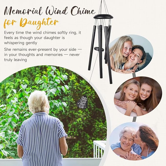 Memorial Gifts for Loss of Daughter, 25''Memorial Wind Chimes of Sympathy Gifts for Loss of Daughter,Condolence/Bereavement/Remembrance Gift,Windchimes in Memory,Funeral Decor for Garden Outside,Black