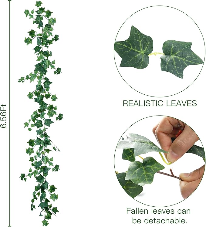 Sggvecsy 3 Pcs Artificial Ivy Vines Kit 6.4Ft Odorless Silk Ivy Garland with Green Leaves Fake Hanging Plants Artificial Greenery Decor for Wedding Home Wall Party Indoor Outdoor Decoration