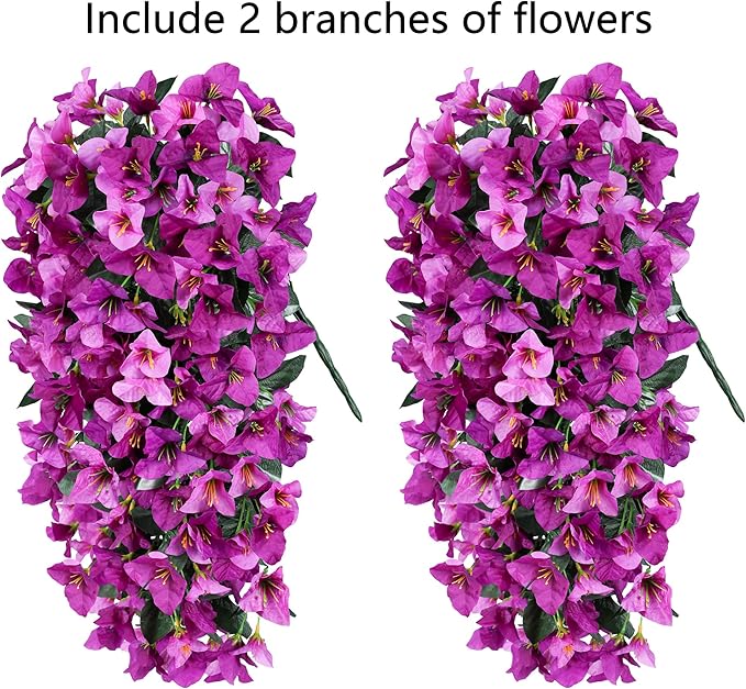 Faux Bougainvillea Artificial Flowers Plants for Outdoors Outside Decoration, 2pcs Fake Flowers Silk Long Trailing Vines UV Resistant Realistic for Front Door Porch Planter Urn Patio Balcony Yard, Mix