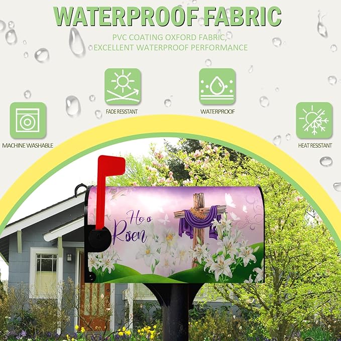 Easter Mailbox Covers Magnetic Standard Size Cross Religious He is Risen Mailbox Post Cover Spring Lilies Floral Mailbox Wraps Waterproof Decor for Garden Yard Home 21x18 Inch