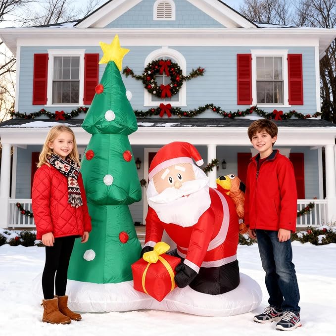 6ft Christmas Inflatables Tree, Blow Up Christmas Tree with Santa Claus, Dog, Boxes for Indoor Outdoor Yard Garden Christmas Decoration (Christmas Tree & Santa Claus,)