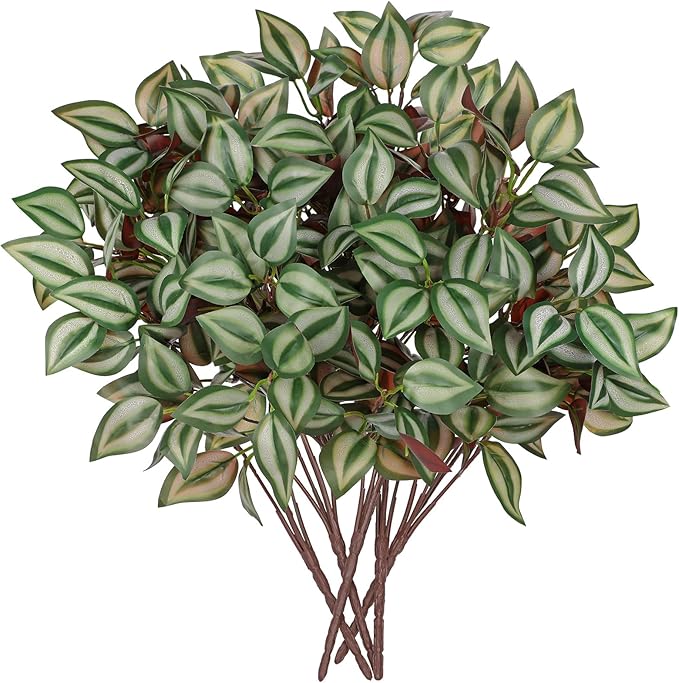 Hollyone 5 Bundles Artificial Greenery Plants Stems Faux Wandering Jew Leaves Plant Bouquet Fillers for Arrangement, Fake Shrub Bushes Plants for Home Centerpiece Indoor Outdoor Garden Patio Porch