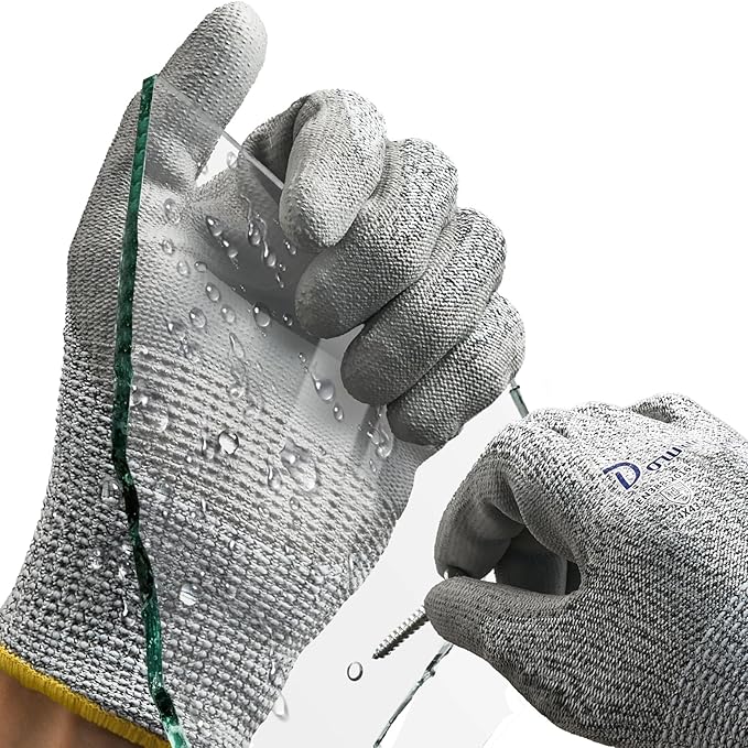 Dowellife Level 5 Cut Resistant Work Gloves for Men and Women, PU Coated Breathable Gardening Gloves, Thin Flexible and Firm Grip for Mechanics and Fishing (Large, Grey)