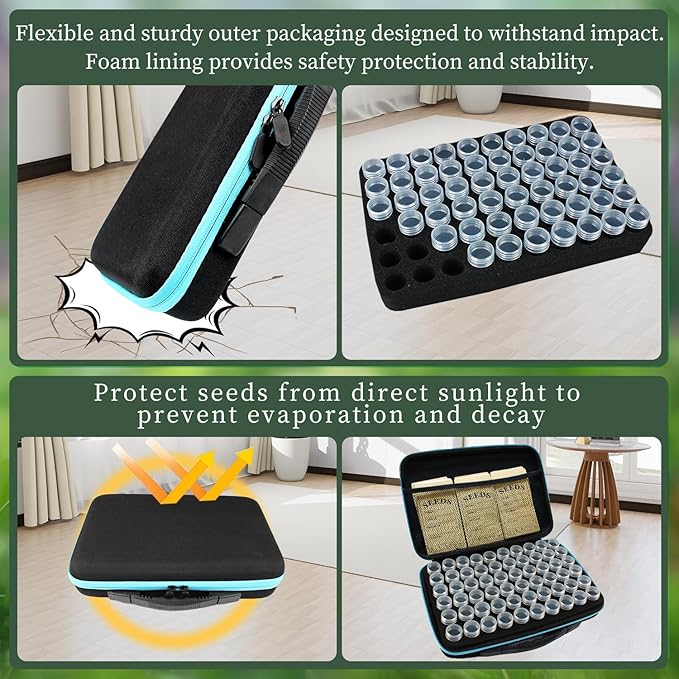 60 Slots Seed Storage Organizer with 20 Envelopes Portable Sturdy Seeds Container Box Airtight Garden Seed Saver Saving Kit (small-60 Slots)