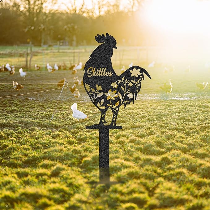 Personalized Metal Chicken Coop Sign, Custom Name Chicken Coop Signs for Outside, Decorative Garden Stakes, Metal Yard Art, Backyard Farmhouse Decor, Chicken Gifts for Women Man Color05